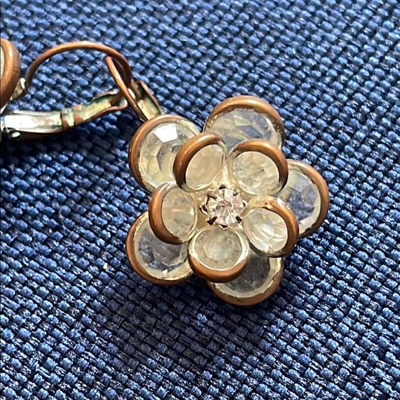 Gold and White Floral Earrings - Picture 3 of 3